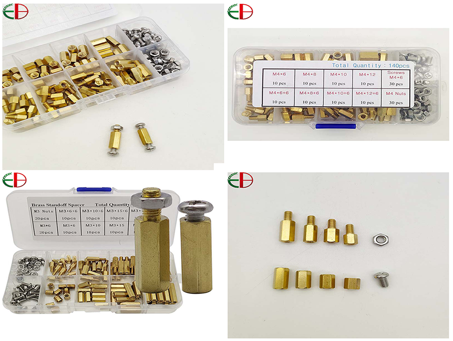 120pcs 180pcs 360pcs M2.5单通双通六角铜柱配螺丝螺母 螺丝组合套装盒装