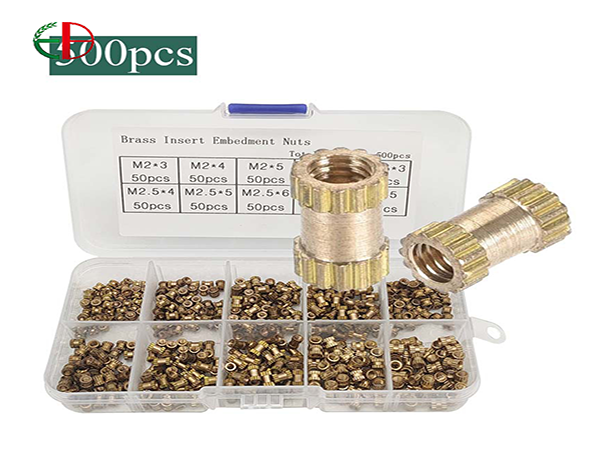 椭圆形头部通孔全规格铜螺母嵌入铜滚花直纹热熔镶嵌铜花